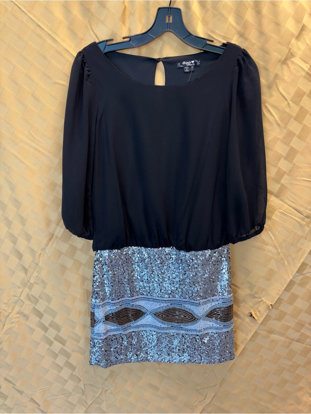 Sequin Hearts Black Top with Silver Sequin Mini Skirt